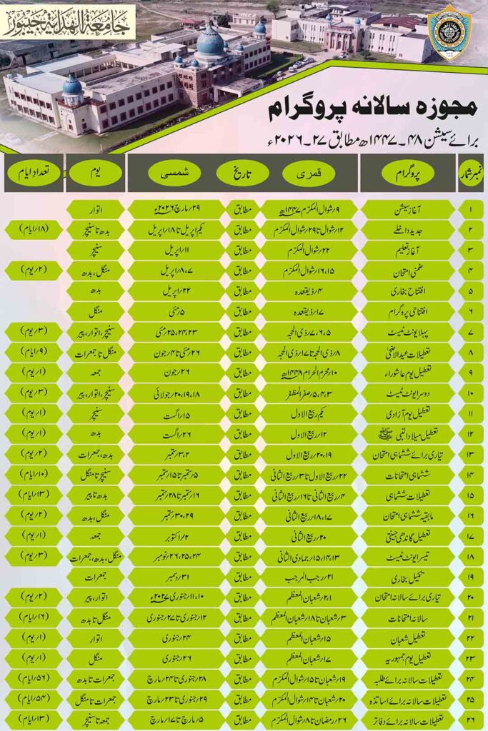 Jamea-Tul-Hidaya-Annual-Timetable-Session-2026-27